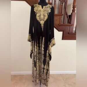 Elegant Black and Gold Women's Tatreez Dress